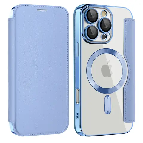 Luxury Transparent Flip Leather Wallet Magnetic Phone Case For iPhone 15 16 17 Pro Max 14 13 12 11 Card Bag For Magsafe Cover