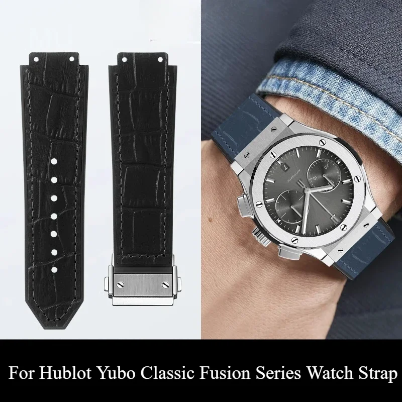 Genuine Cowhide Leather Watch Strap for Hublot Yubo Silicone Strap Classic Fusion Big Bang Series Elegant Watchbands 19x26mm