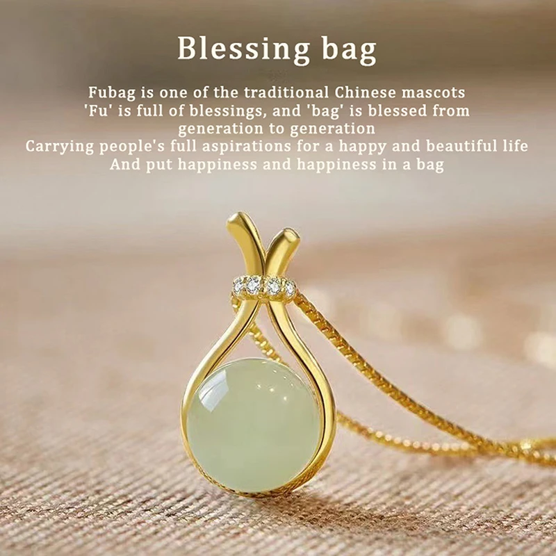 18K Gold Hetian Jade Necklace Metal Non Tarnish Fashion Women Accessories Jewelry