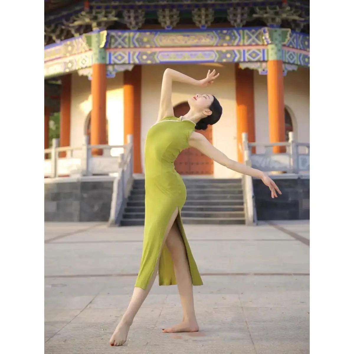

New Chinese Sle Knitted Elastic Dance Costume Classical Dance Performance Suit National Dance Practice orm Stage Outfit