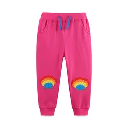 Jumping Meters 2-7T New Girls Sweatpants Shell Embroidery Full Length Children's Drawstring Kids Clothes Fashion Trousers