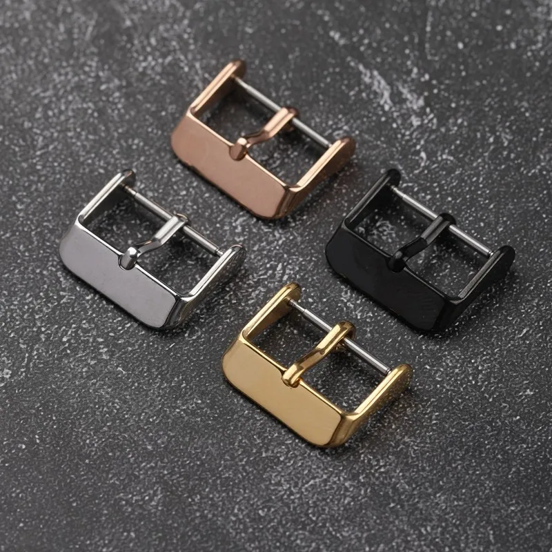 Hochwertige Uhrenschließe aus Edelstahl 304, Größen 16, 18, 20, 22 mm, erhältlich in Silber, Schwarz, Gold und Roségold, als Uhrenzubehör.