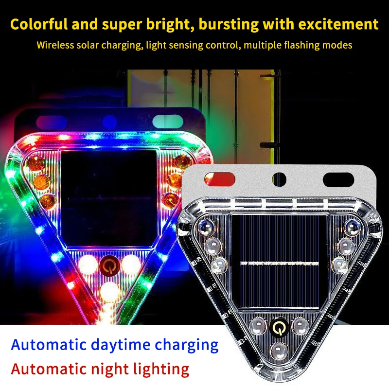 Multicolor Truck Tail Flashing Light LED Solar Warning Light Anti Collision Magnetic Touch Switch Wireless Strobe Triangle Lamp