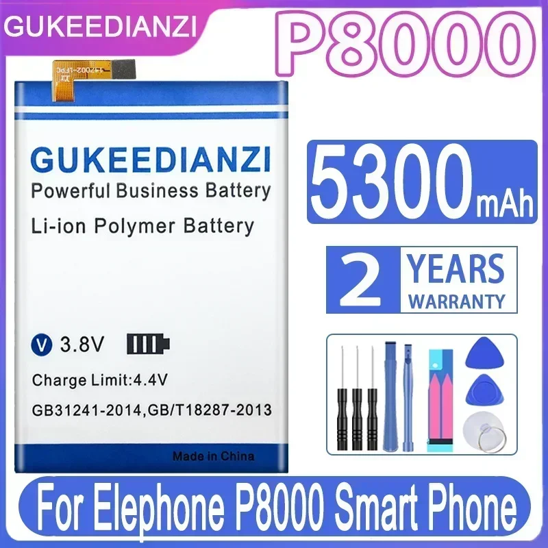 5300mAh GUKEEDIANZI Top High quality Battery For Elephone P8000 Smart Phone Big Power Bateria with free tools