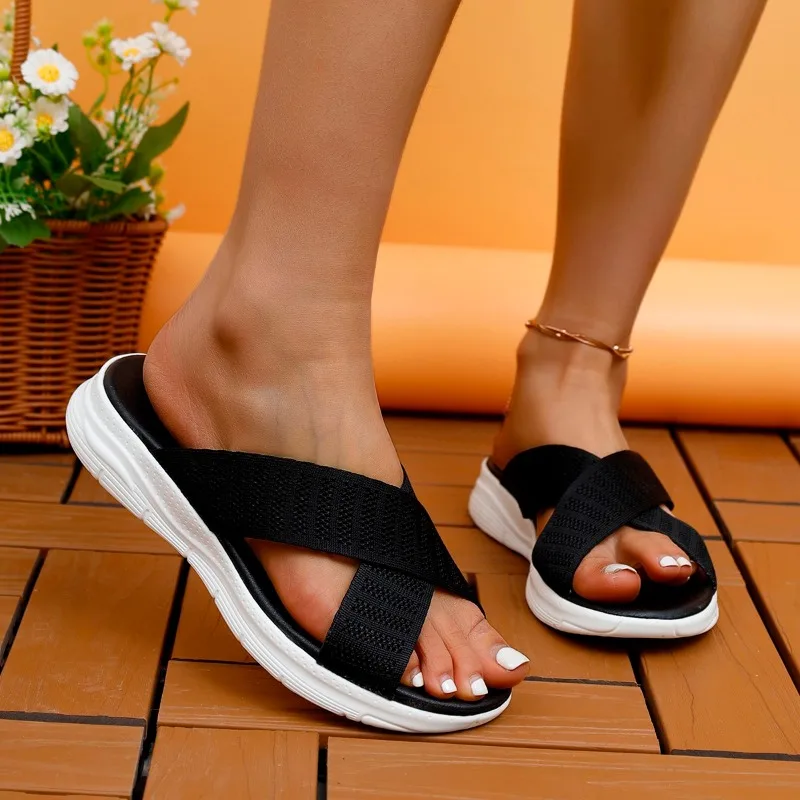 

Womens Summer New Fashion Round Toe Retro Solid Color Sandals Daily Casual Shallow Mouth Slip-on Wedge Non-Slip Women's Slippers