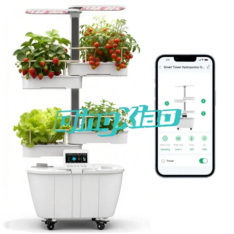 Smart Vertical Hydroponic Grow Tower With App Control LED Grow Light For Indoor Herbs Strawberries Tomatoes Vegetables