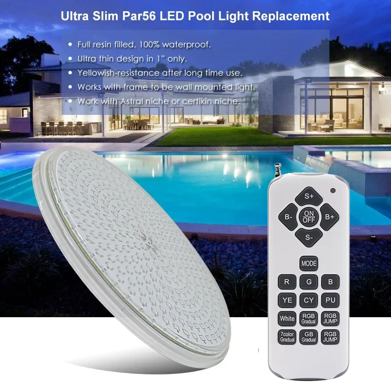 

LED Pool Bulb 24w 42w Resin Filled Light 12V Spot Piscine LED Couleur RGB PAR 56 Projector+FB Remote Synchronous Warm Cool White