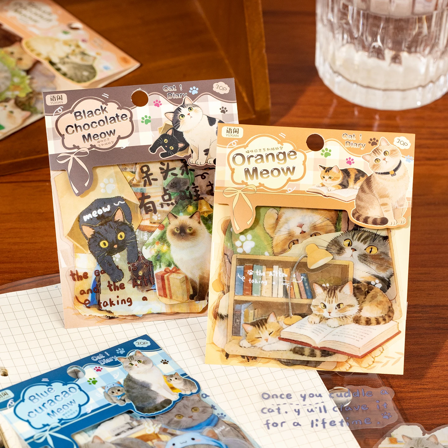

30sheets/Pack Cat Diary Series PET Sticker Pack Cute Kawaii Cat Decor For Journal Scrapbook DIY Dairy Calendar Envelopes