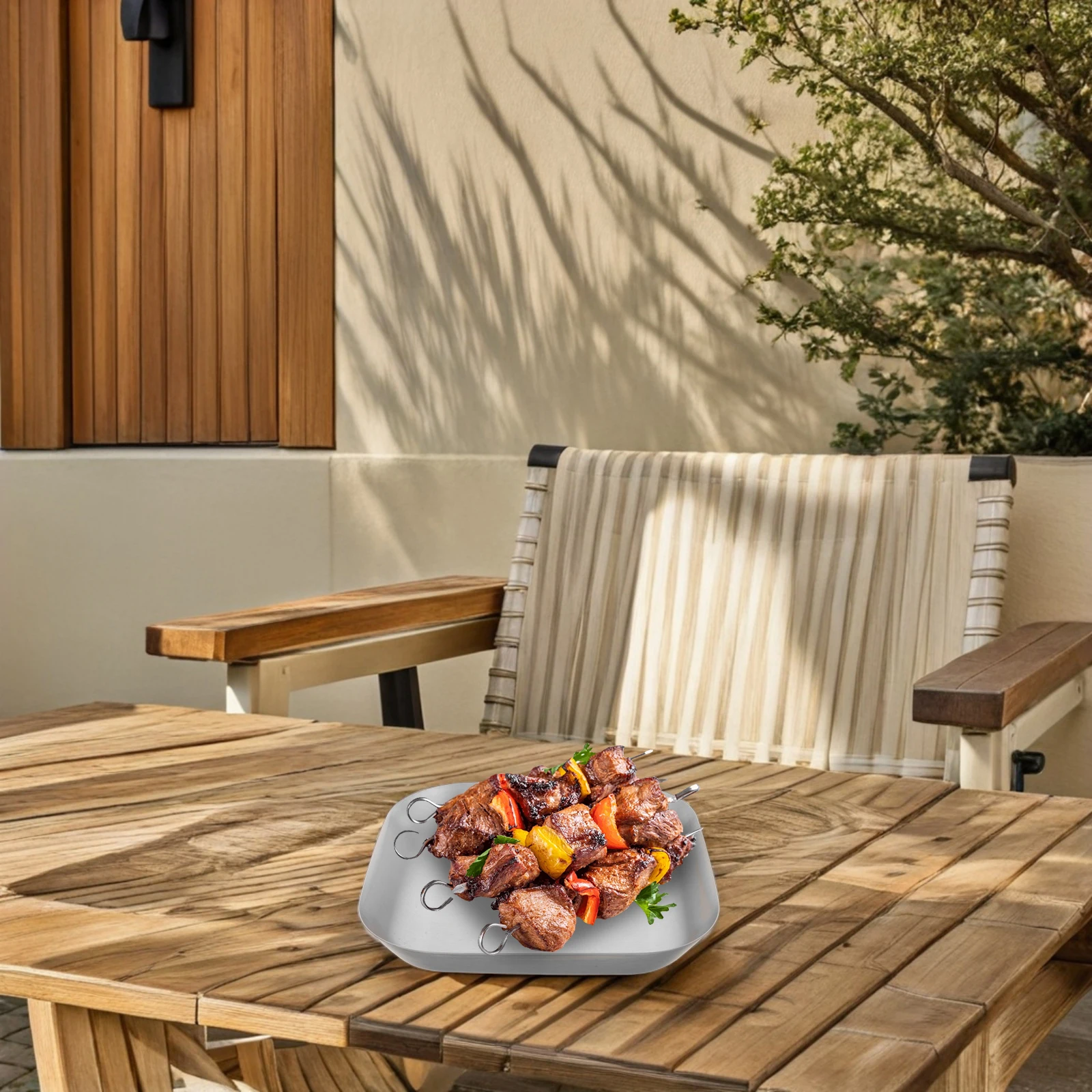 

Stainless Steel Square Plate Large Capacity Metal Dinner Plate for Bbq Accessories Grill Trays Camping Dishes Picnic Steak