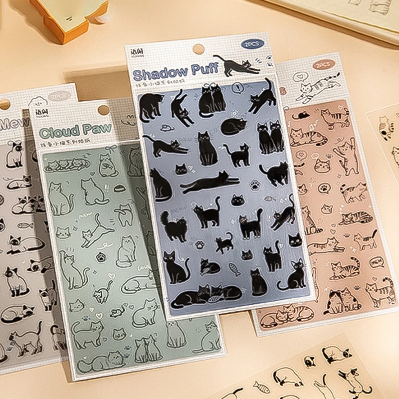 

Mr.Paper 4 Packs Minimalist Line Art Cat PET Stickers, Cute Kawaii Kitten Decorative Stickers for Scrapbooking & Journaling