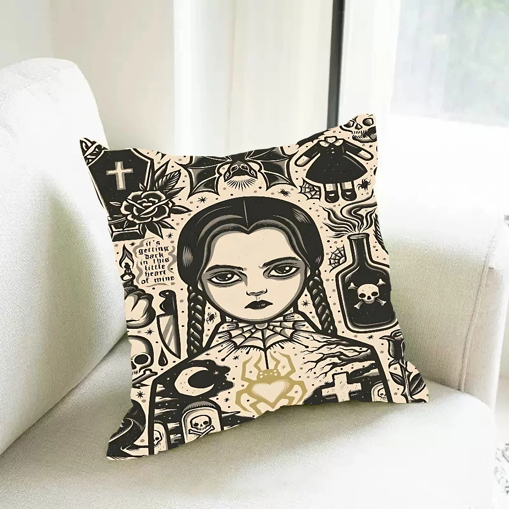 Hot Gothic W-Wednesday A-Addams Pillow Case Pillow Cover Nordic Vintage Style Cushion Home Living Room Sofa Couch Seat Decor