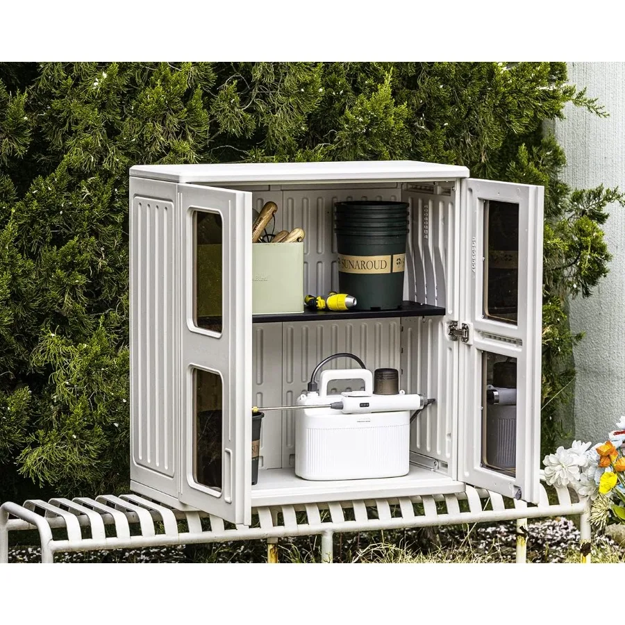 خزانة تخزين خارجية مثبتة على الحائط للمرآب وغرفة الغسيل مع هيكل من الراتنج المقاوم للماء تتضمن أبواب وقابلة للتعديل #5