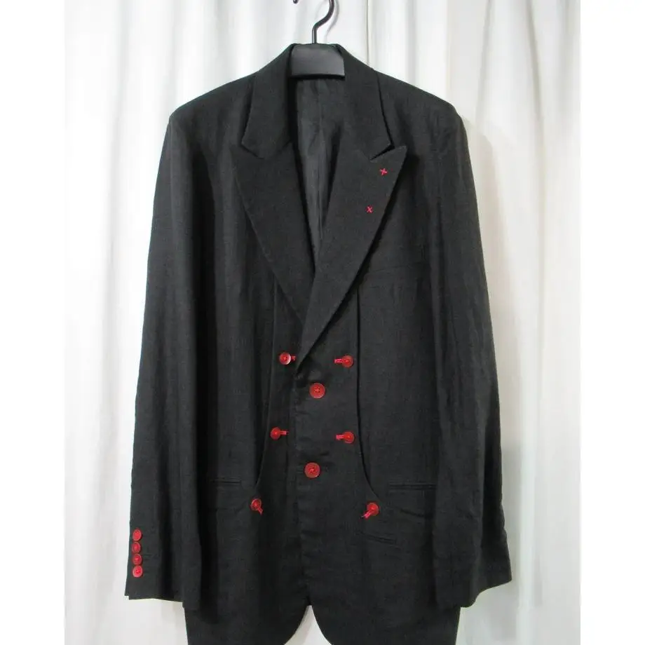 

TOP-YAMAMOTO ® Vintage Coin Style Double-Button Business Formal Black Linen Jacket for Men