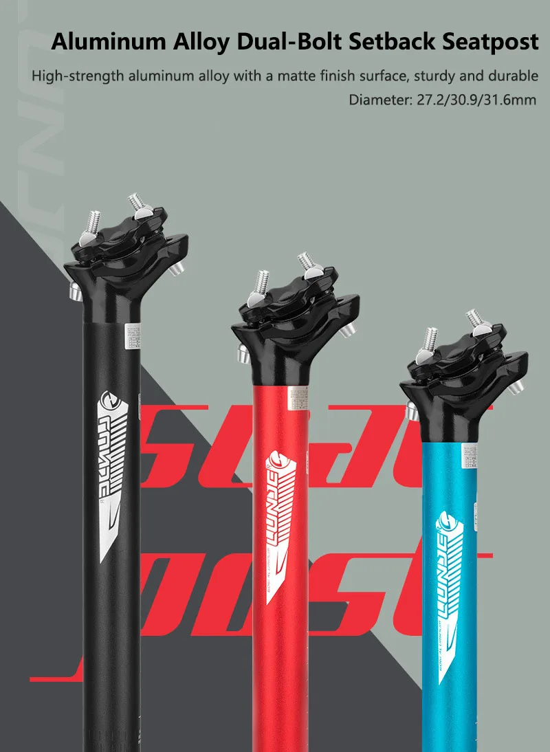 Bike Seatpost Aluminum Alloy Setback Seatpost for Mountain Bikes, 27.2/30.9/31.6mm Diameter, 350-450mm Length