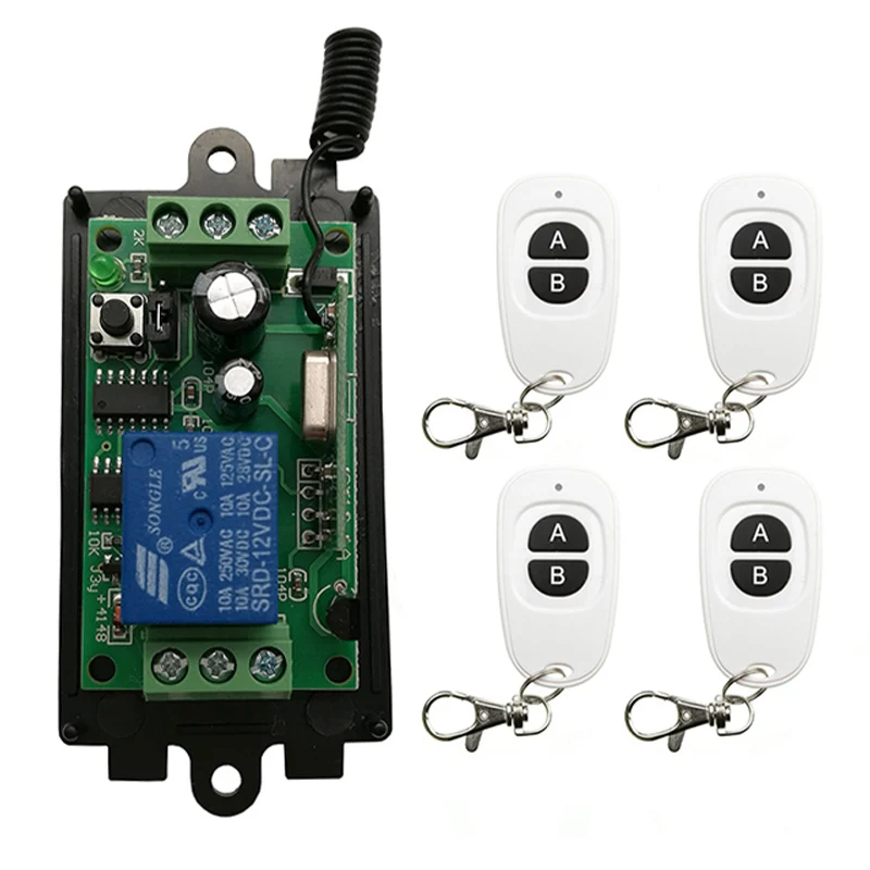 DC 9V 12V 24V 1 CH 1CH RF Wireless Mini Switch Relay Receiver Remote Controllers & White AB keys Waterproof Transmitter shutters