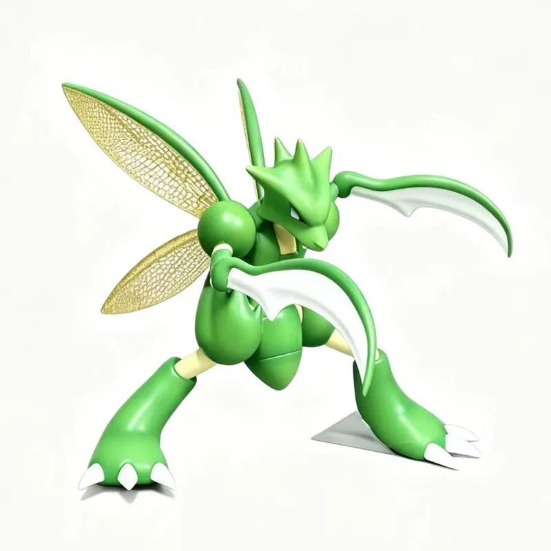 10cm Pokemon Scyther Vollständig Bemalte PVC-Actionfigur Coole Anime Grüne Insekten-Statue Modell Spielzeug Desktop-Ornament PC-Gehäuse Deko Geschenk