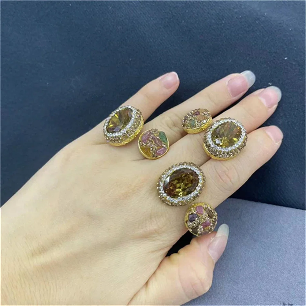 Round Zultanite Crystal Rhinestone Index Finger Ring Jewelry for Women Diaspore Stone Color Change Sudan Quartz Wholesales