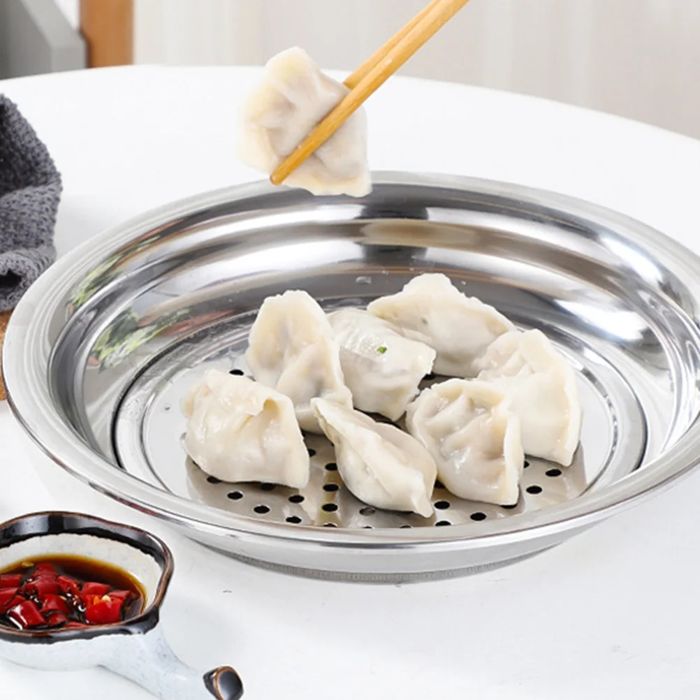 

1pc Stainless Steel Dumpling Draining Plate Double Layer Food Draining Dish Kitchen Tableware Multipurpose Steaming Plate