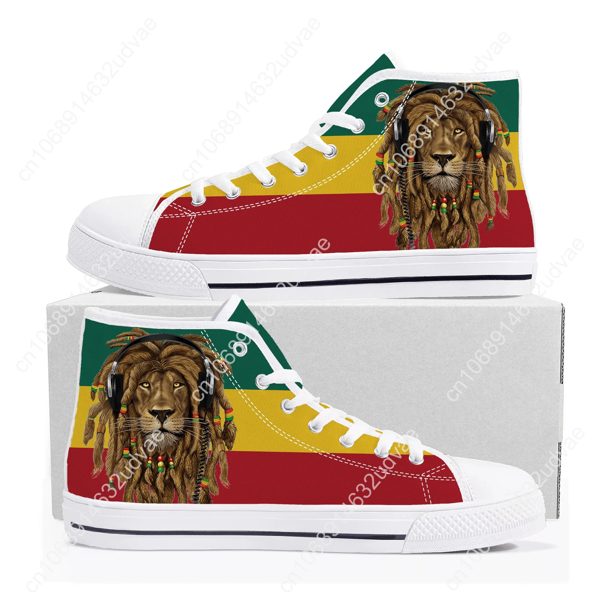 Reggae Rastafari Rastafari Lion Of Judah Sapatilhas de cano alto para homens e mulheres, sapatilha de lona, sapato casual personalizado