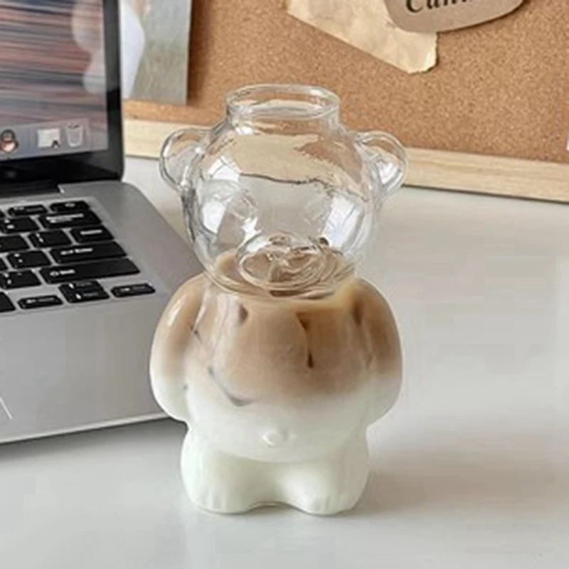 WISH Network Celebrity Restaurant Bear Coffee Cup Cute Cartoon Glass Juice Cup Milk Tea Cup Capacity 320Ml