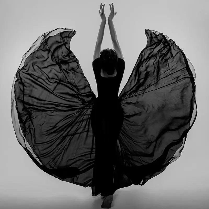 Elegant Classical Dance Costume Women's Chiffon Skirt Ethereal Modern Dance Half-length Long Skirt 720 Degree Wide Skirt