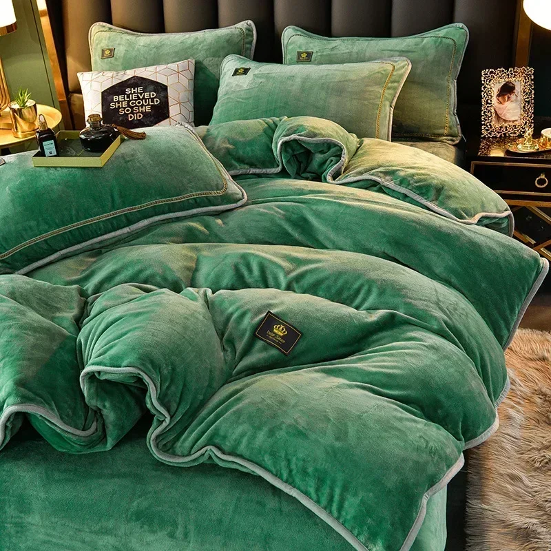 Luxury Milk Fleece Supper Ultra-thick Bedding Set Queen Size High End Warm Winter Duvet Cover Set Warmth Comforter Bedding Sets 6