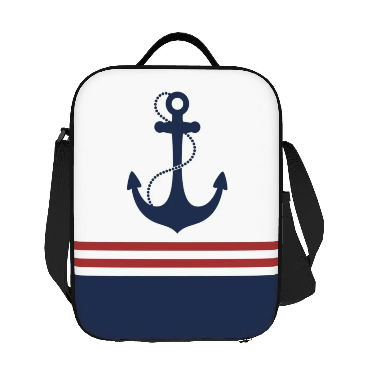 Custom Nautical Navy Blue Anchor With Stripes Insulated Lunch Bags for Women Sailing Sailor Thermal Cooler Food Bento Box School