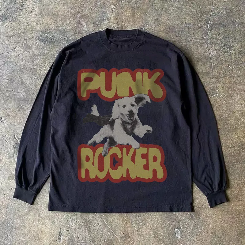 Picture 3: Heavyweight 310gsm Pure Cotton Long Sleeve T-Shirt American Retro Oversize Streetwear Versatile Casual round Neck Tee