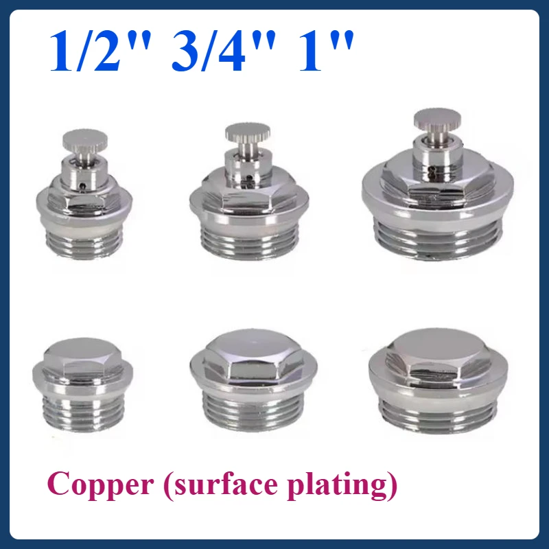 

Electroplating Copper 1/2" 3/4" 1"Radiator Plug Head Air Radiator Manual Sewage Valve External Wire Vent Valve Plug Cap
