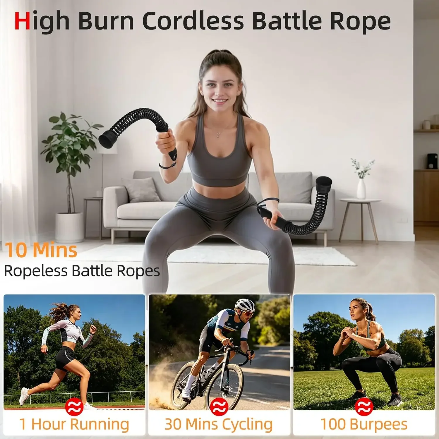 Upgraded Quiet Cordless Weighted Battle Ropes, Portable Ropeless Fitness Rope for Home Gym, Indoor Outdoor Workout for Men & Women