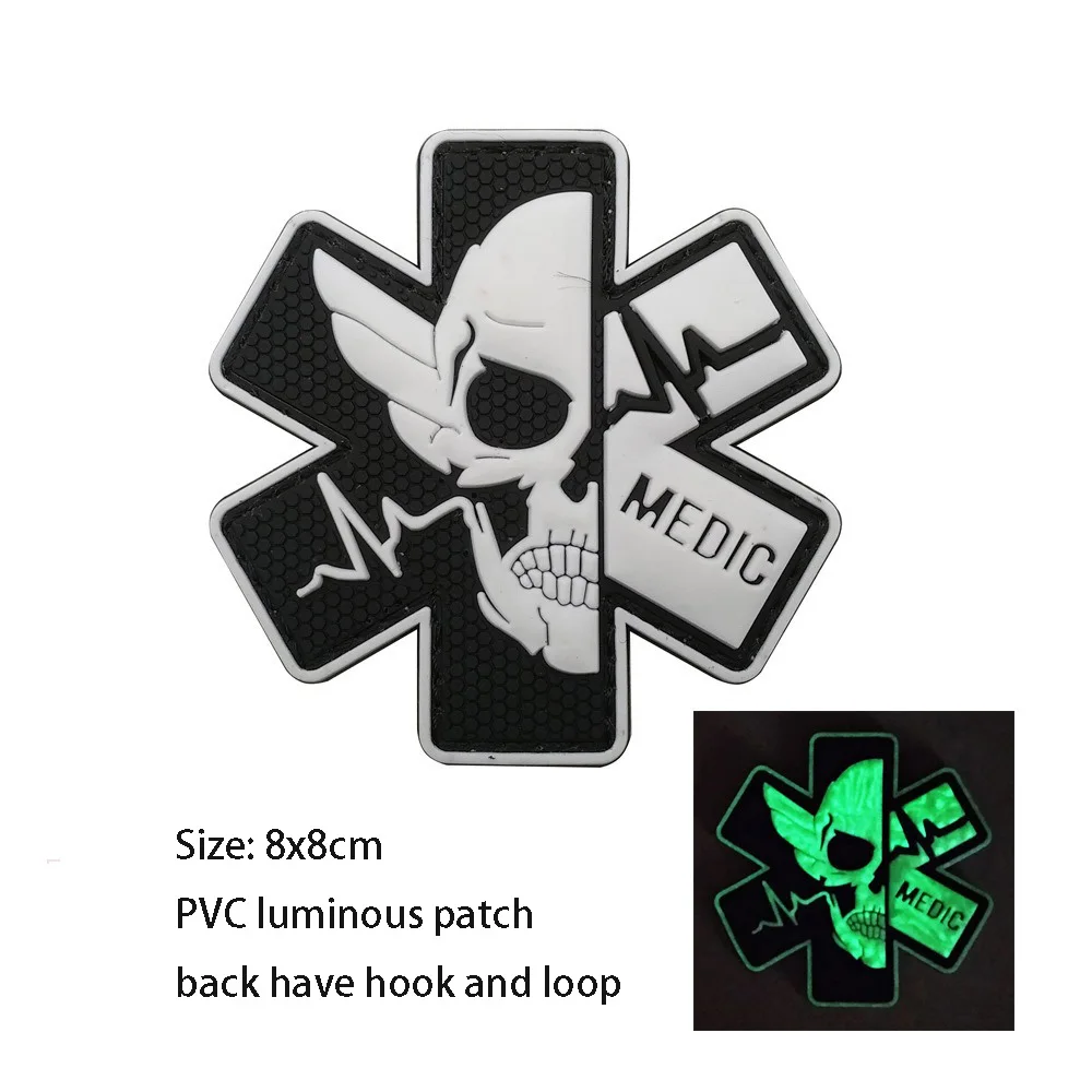 Outdoor Search Rescue Skull Medical Embroidery Magic Badge Cloth Attached Rescue Life Star Backpack Morale MEDIC PVC Armband