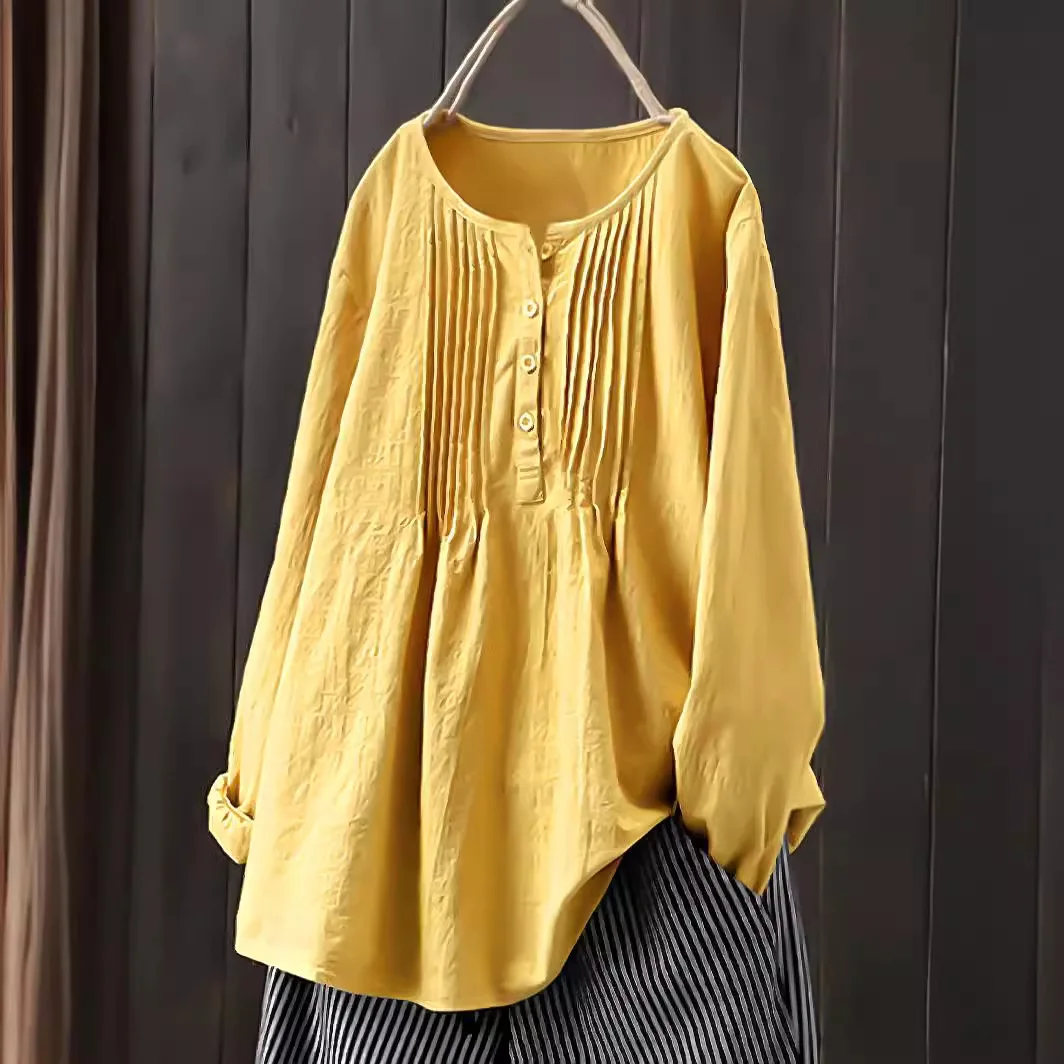 2024 Spring Summer New Casual Cotton Hemp Bamboo Long Sleeve Sleeve Large Size Loose Shirt Woman