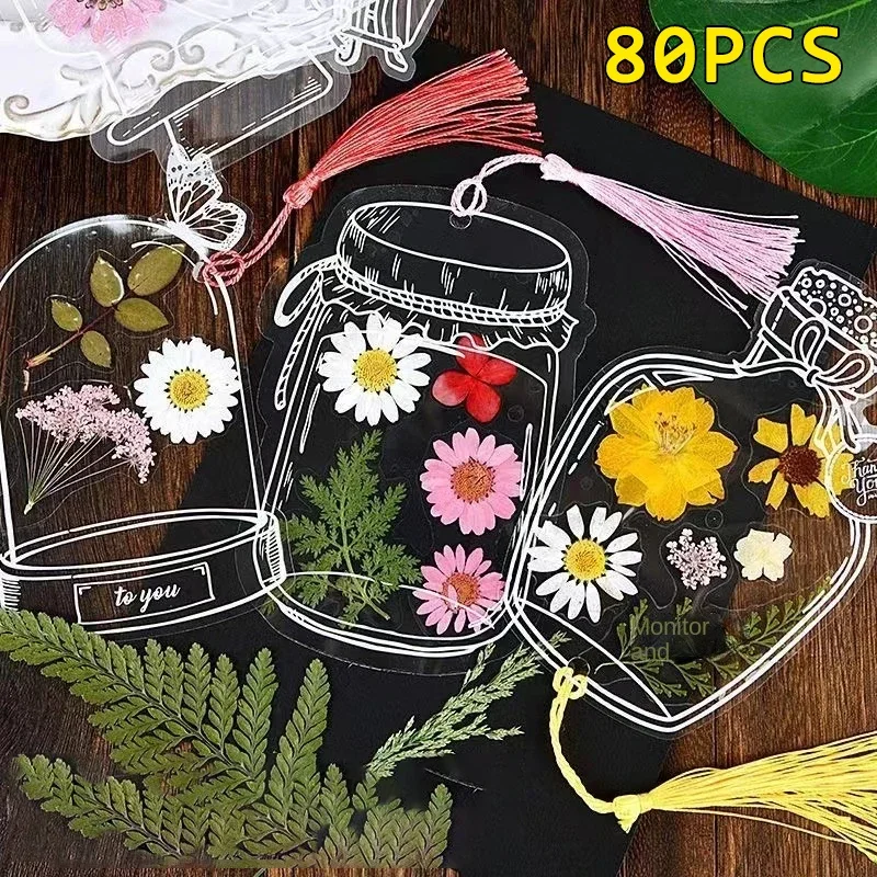 20 Pieces Pack Stickers Dried Flower Memory Series Dried Flower Bottle DIY Journal Material Stickers Into Transparent Specimen