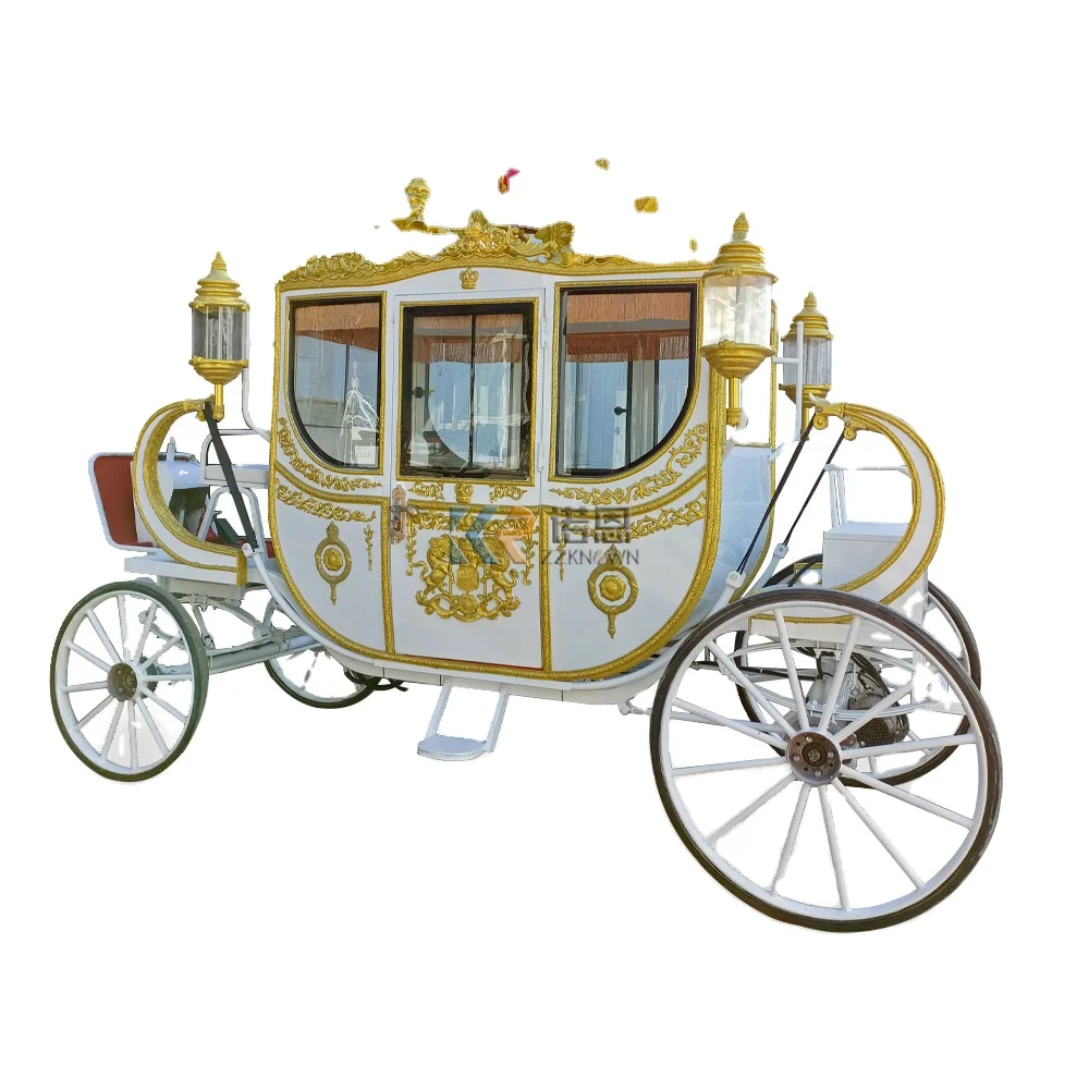 2023 Hot Sale Golden Color Royal Horse Carriage Wagon Wedding Four Wheels Classical Princess Sightseeing Truck