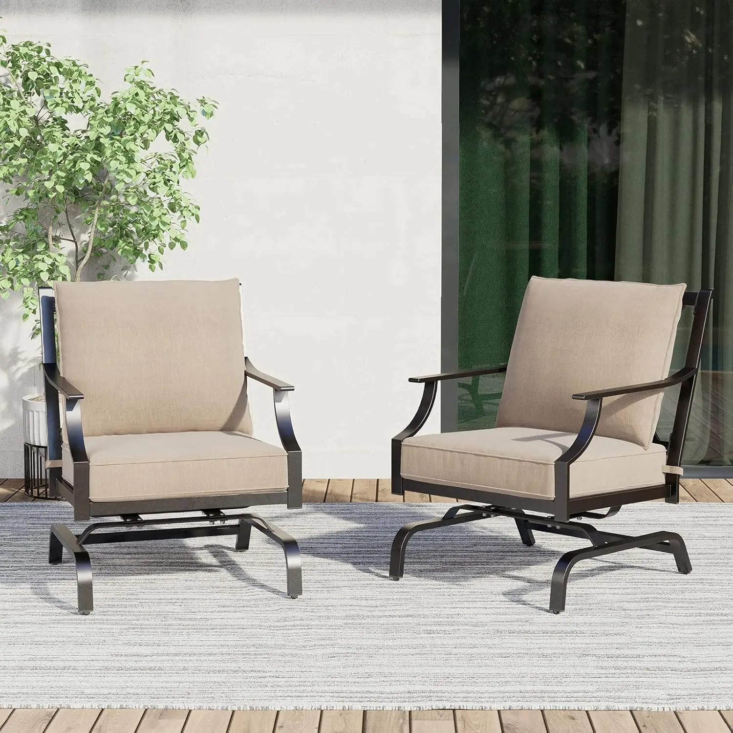 

Outdoor Chairs Outdoor Rocking Chairs Motion Chairs Set of 2Patio Seating Chairs with Olefin Cushions Beige