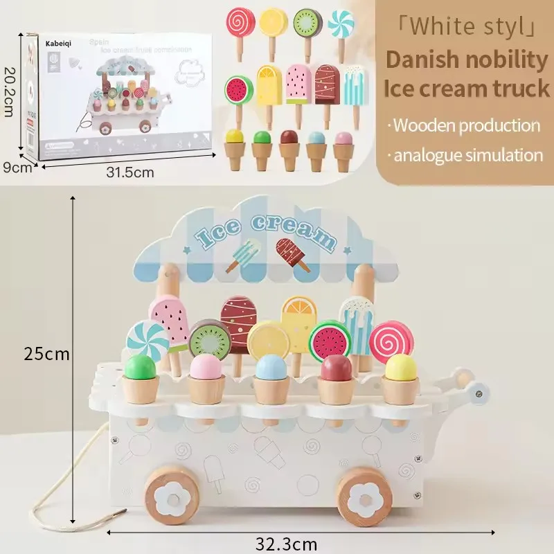 Jouet de crème glacée en bois pour fille, jouets de cuisine, accessoires de cuisine, Simulation de magasin de crème glacée, jouet éducatif Montessori, cadeaux