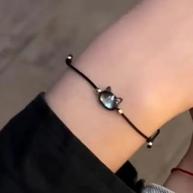 Cute Cat Bracelet Women Men Hand Woven Black Red Hand Rope Adjustable Charms Couple Bracelets Gift  Fashion Jewelry Accessories