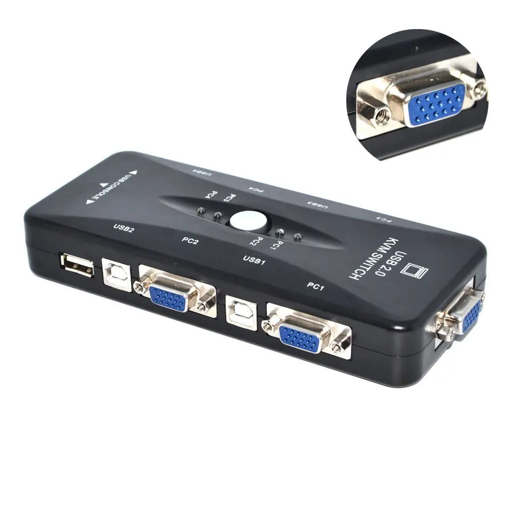 1 Set 4 KVM Switch Cables+  Hub 4 Port  USB 2.0 KVM VGA/SVGA Switch Box Adapter Connects Printer Keyboard Mouse 4 Computers