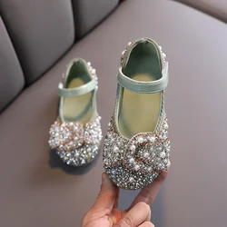 Children's Leather Shoes Rhinestone Pearl Luxury Girl Princess Shoes Fashion Shallow Kids Causal Flat Mary Jane Shoes for Ballet