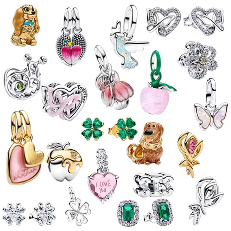 

2026 New Pink Tulip Bud Caterpillar Charm Dog Gem Butterfly Bead DIY Jewelry Gift