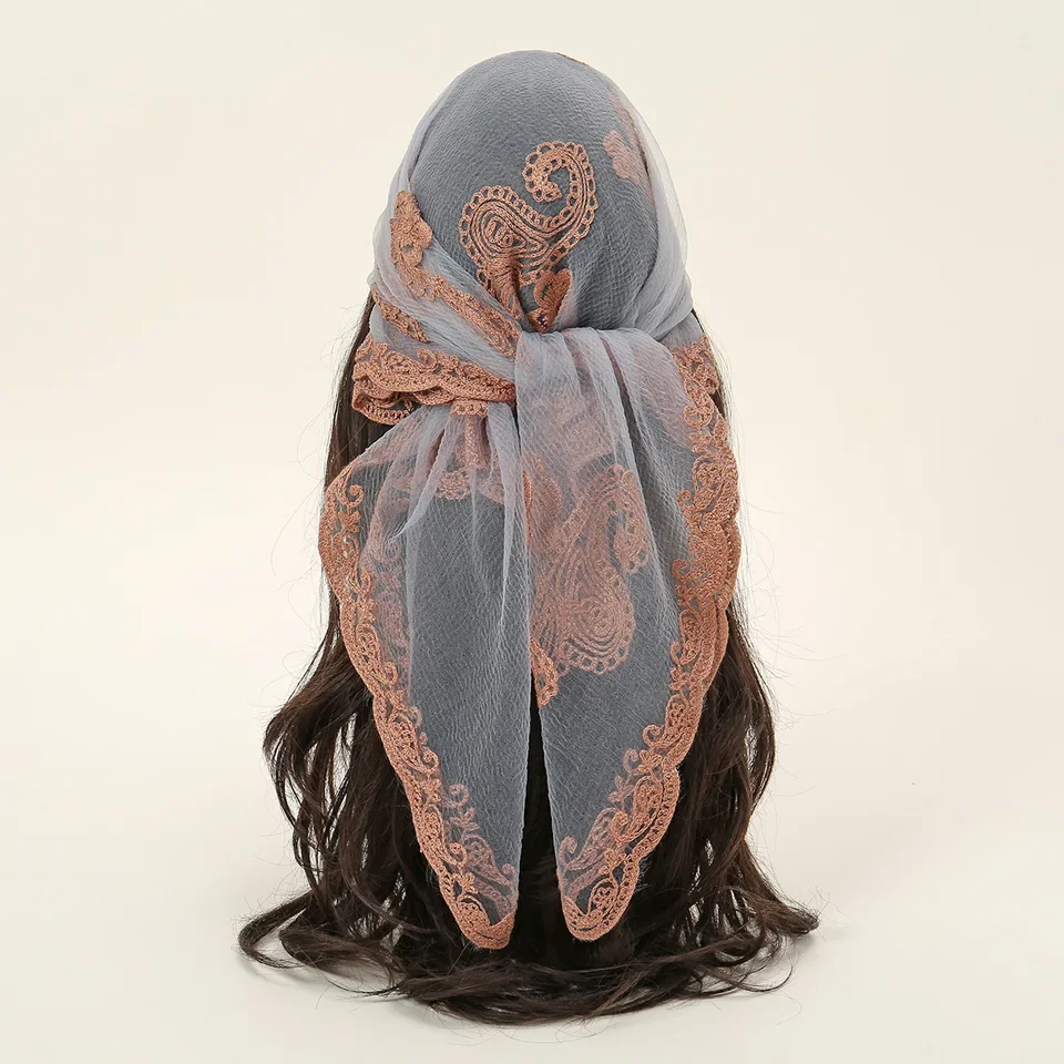 

78*73cm Malaysian Cashew Flower Embroidered Scarf - Elegant Breathable Shawl, Headscarf, Hijab