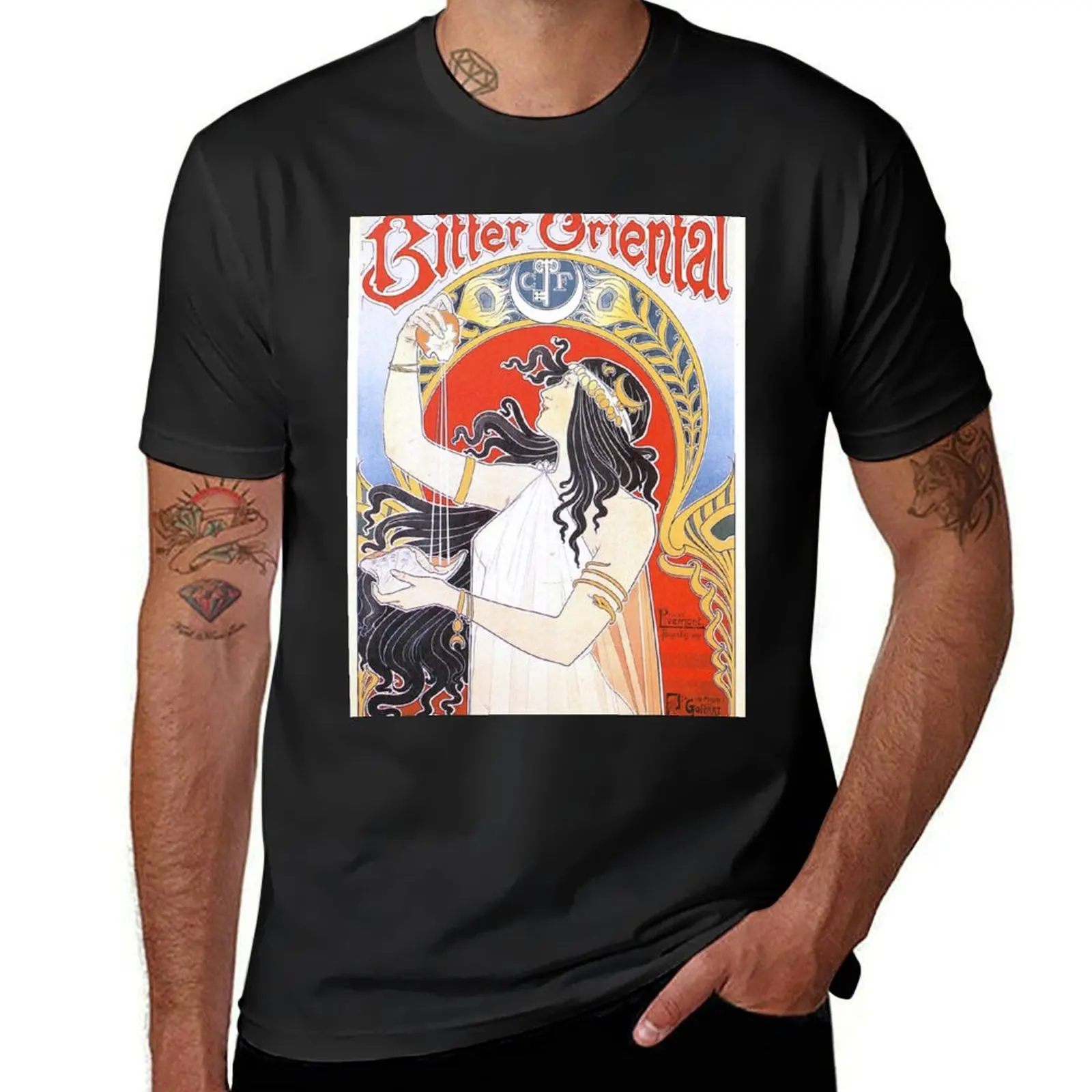 Amarga Oriental Privat Livemont, T-shirt publicitária vintage, moda coreana, roupas hippie, roupas masculinas, Art Nouveau