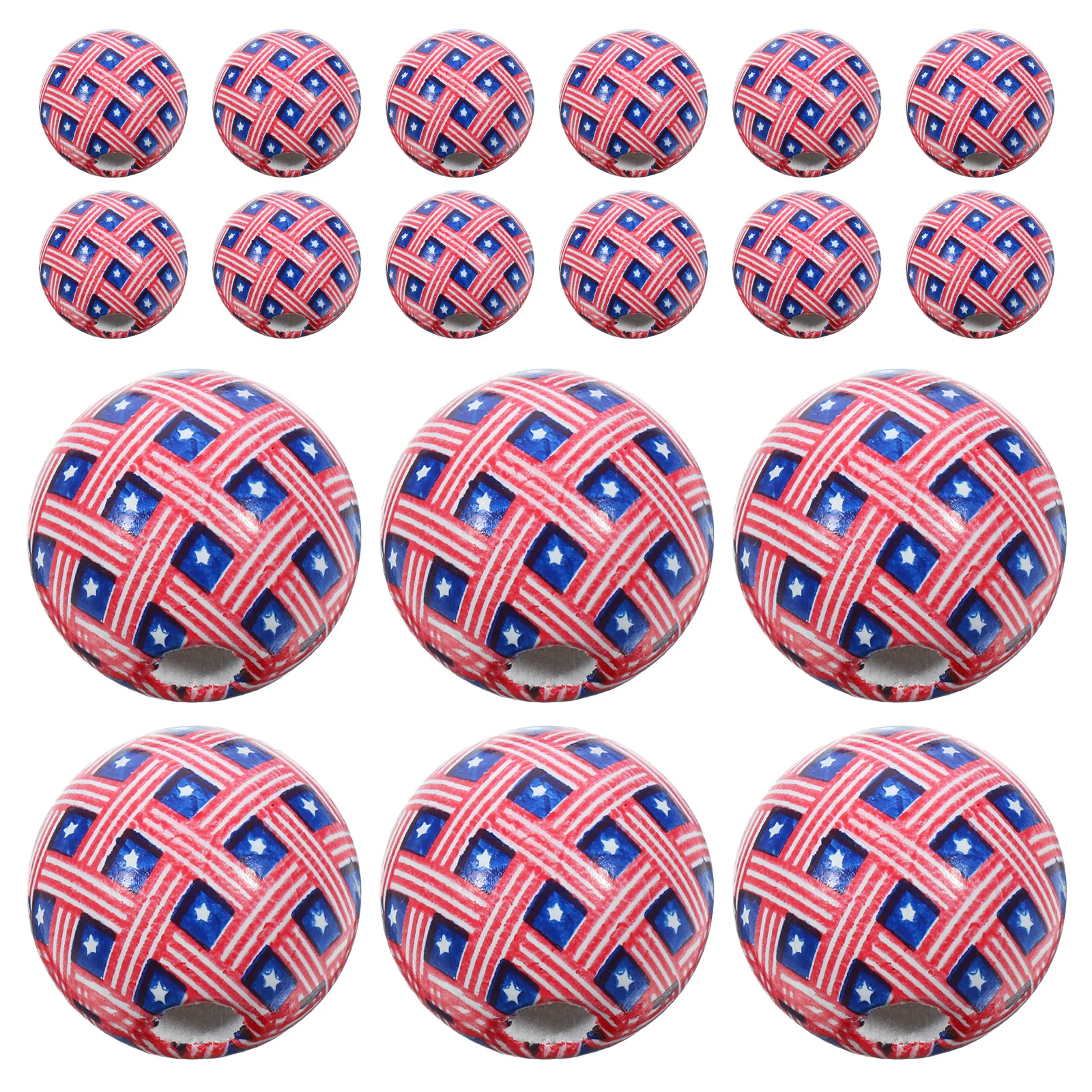 

50Pcs Wooden Beads Round Shape Independence Day Themed DIY Supplies for Necklace Garland Jewelry Making