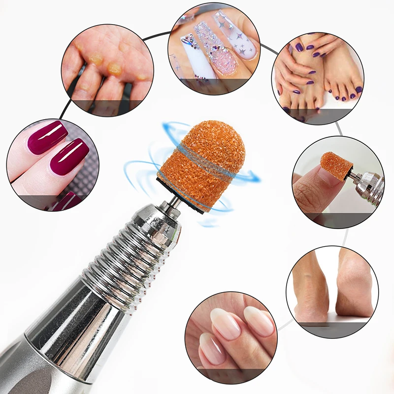 1pcs Nail Sanding Caps With Rubber Gel Polish Remover Nail Drill Bit Mill Grinding Sand Cap Pedicure Tool For Manicure Machine