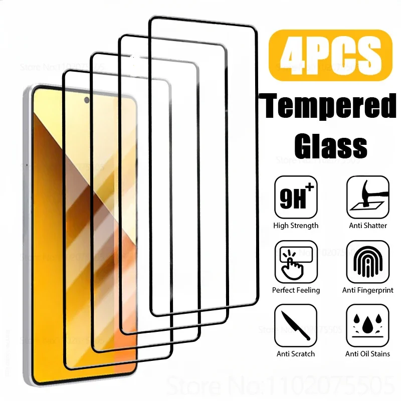 4PCS Tempered Glass For Xiaomi Redmi Note 13 12 11 10 9 8 Pro Plus 5G 9S 10S 11S Screen Protector for Redmi 13C 12C 10C 9T 9C 9A