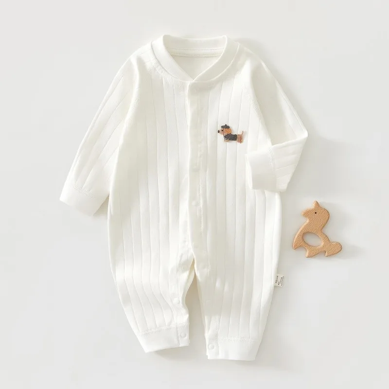 ZOETOPKID Pure Cotton Long Sleeve Baby Romper Boy's No Seam Onesie for Crawling and Sleeping Comfortable Daily Clothes