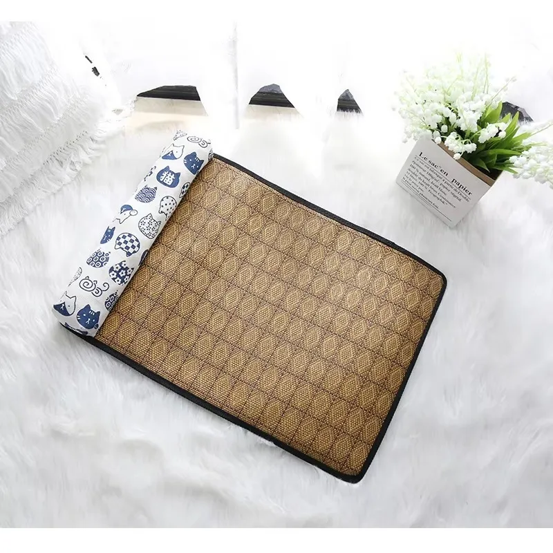 

Luxury Dog Cooling Mat Summer Pet Cool Pad Rattan Ice Silk Summer Sleeping Mat with Cooling Pad Feature