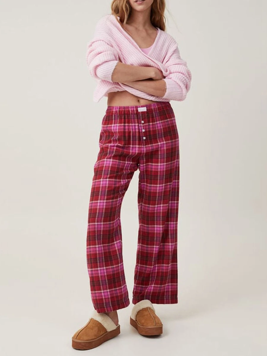 

Women Comfy Pajama Pants Plaid Stripe Print Elastic Waist Lounge Pants Stretch Sleep Pj Bottoms for Sleepwear