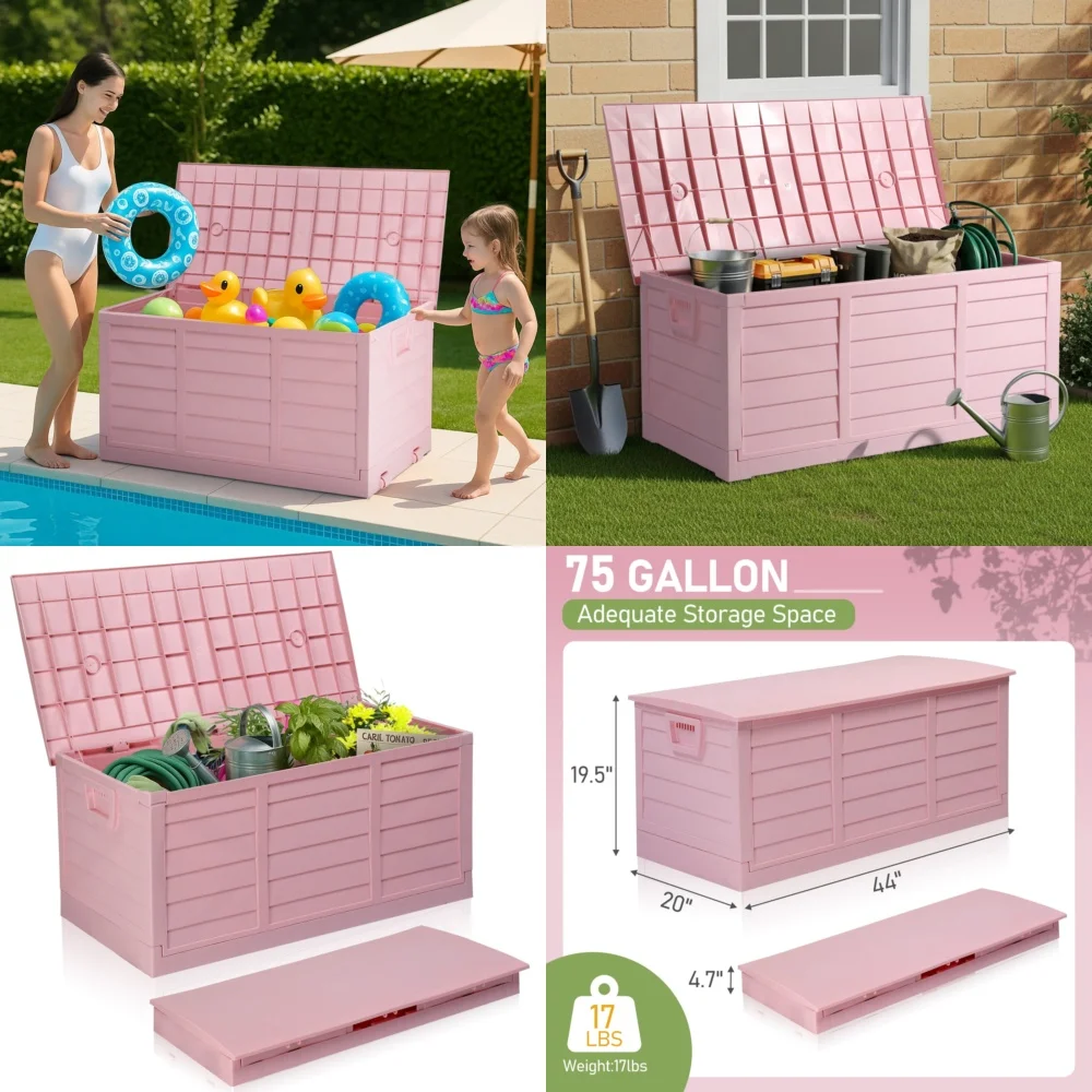 

storage boxPortable 75 Gallon Outdoor Folding Storage Box with Wheels Fast Setup Heavy Duty Plastic Waterproof Lawn Garden