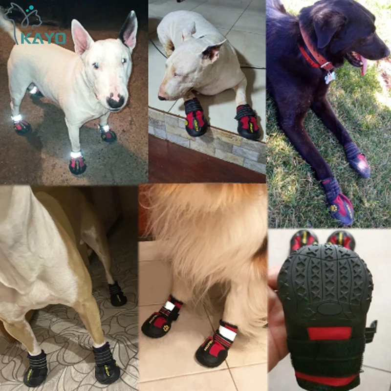 Dog Boots Waterproof Dog Shoes Dog Booties with Reflective Rugged Anti-Slip Sole and Skid-Proof Outdoor Large Dog Shoes 4Pcs